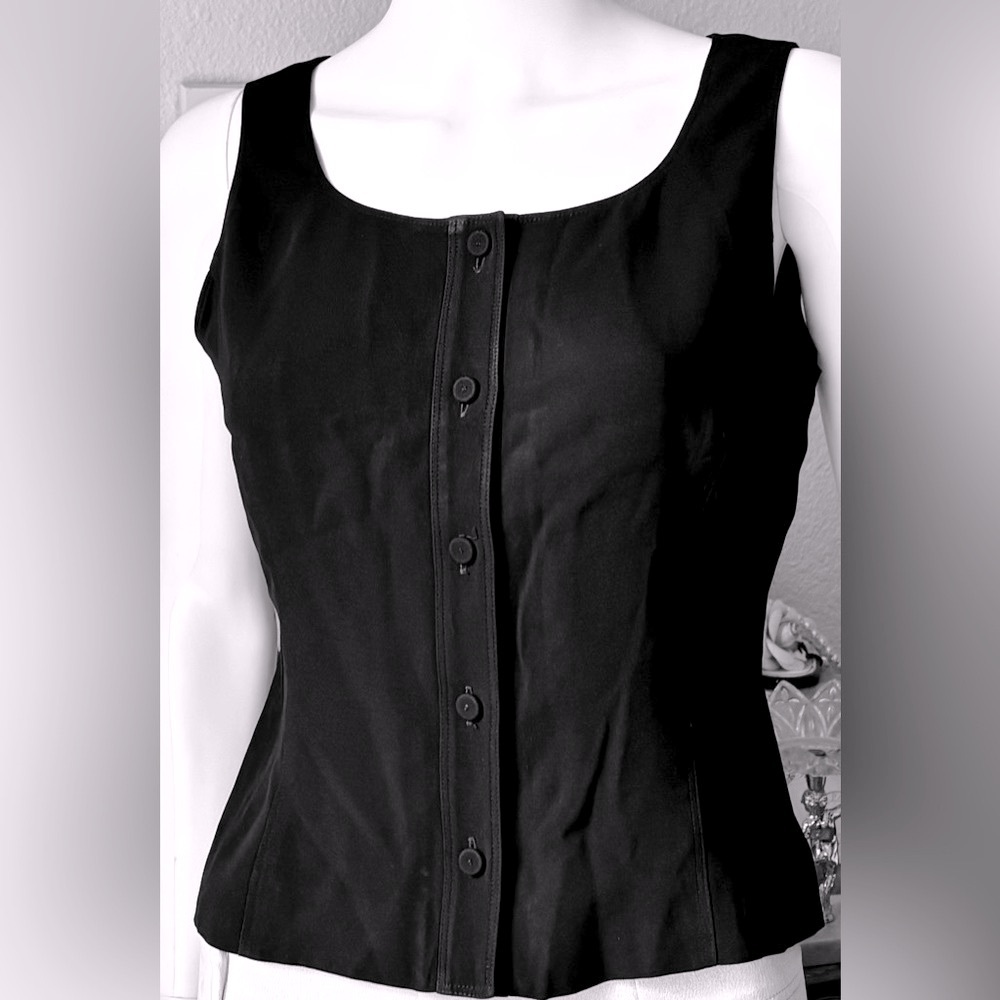 Dana Buchman Vintage Black Button Down Vest Viscose Blend Lined Size 6